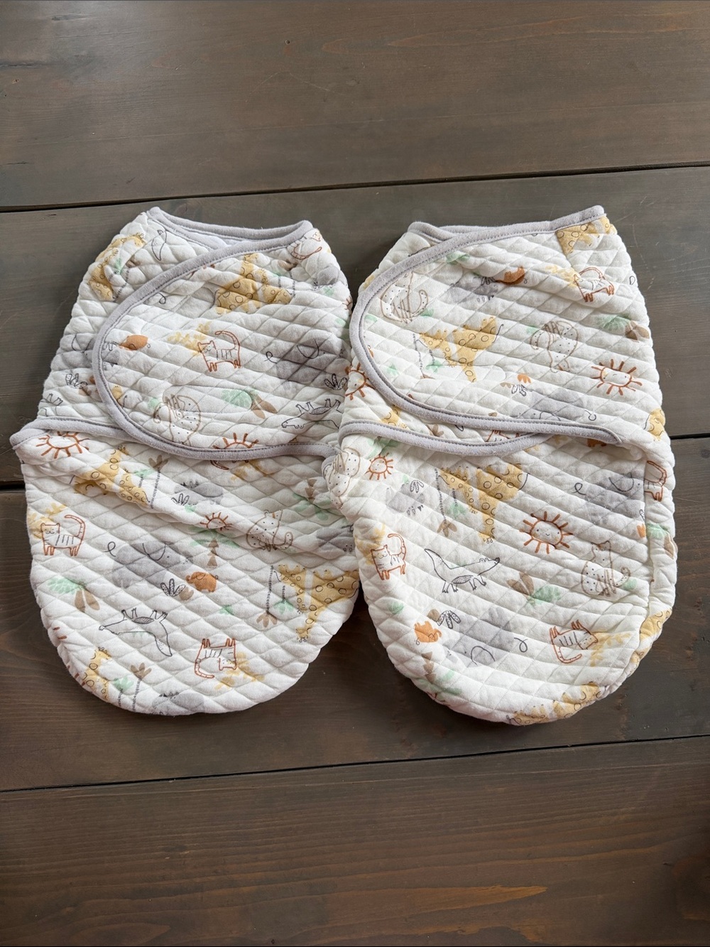 Quilted Animal-Print Baby Swaddle Bibs in Gray and Cream
